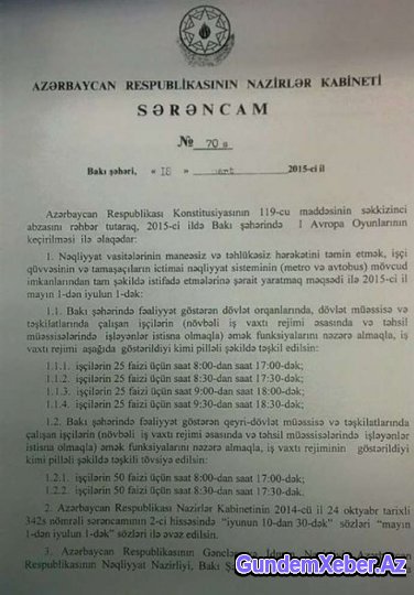 Azərbaycanda iş saatları dəyişdirildi