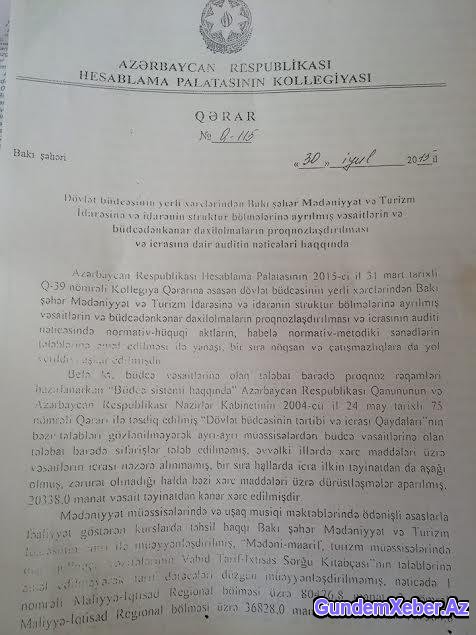 Nazirlikdə dövlət vəsaitinin mənimsənildiyini sübut edən növbəti SƏNƏD - FOTO
