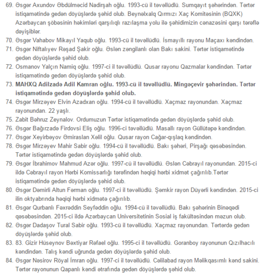 1-5 aprel arası döyüşdə həlak olan ŞƏHİDLƏRİMİZİN TAM SİYAHISI - FOTOLAR - 93 ŞƏHİD 1-5 aprel arası döyüşdə həlak olan ŞƏHİDLƏRİMİZİN TAM SİYAHISI - FOTOLAR - 93 ŞƏHİD