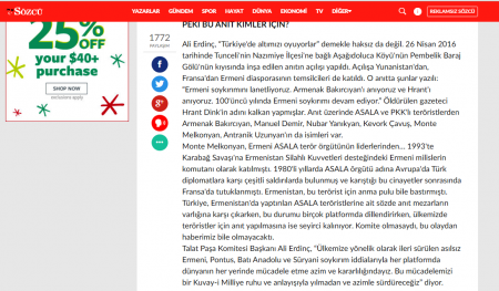 Türkiyədə Monte Melkonyana abidə qoyuldu -Qardaş ölkədən şok addım