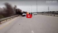 Bakıda ağır yol qəzası baş verib, 3 nəfər yanaraq ölüb - Video