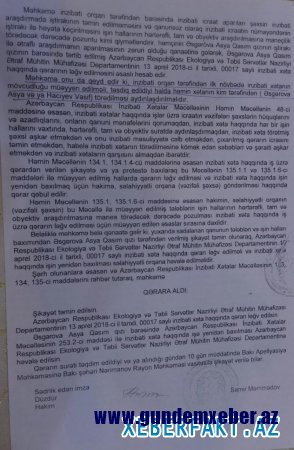 Xalıqverdi Hüseynov məhkəmə qərarını saymamaqla Ekologiya və Təbii Sərvətlər Nazirinə təxribat hazırlayır-Şikayət