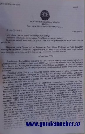 Xalıqverdi Hüseynov məhkəmə qərarını saymamaqla Ekologiya və Təbii Sərvətlər nazirinə təxribat hazırlayır - MÜRACİƏT  (FOTOLAR)