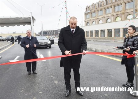 Prezident İlham Əliyev Bakıda yeni yol açılışında - FOTOLAR