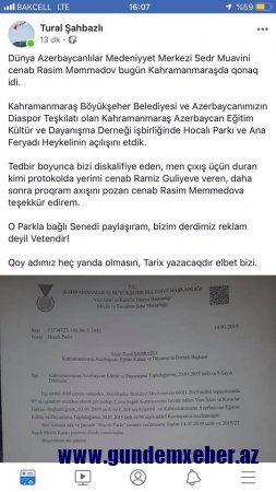 QHT rəhbərləri arasında qarşıdurma: - Kahramanmaraşda Xocalı Parkı kimin təşəbbüsü ilə salınıb? 