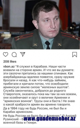 Rus zabiti erməniləri rəzil etdi – “Onlar qorxaqdır. Hansı erməni cəsarətindən danışırsınız bilmirəm.”