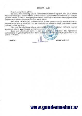 Səbail rayon Prokurorluğu məhkəmə qərarını saymır!-FOTOLAR