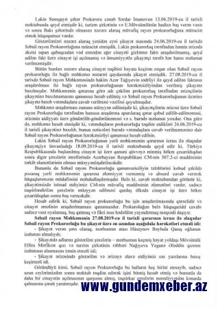 Səbail rayon Prokurorluğu məhkəmə qərarını saymır!-FOTOLAR