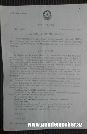 Fikrət Məmmədovun Yasamaldakı əməkdaşları altı ildən çoxdur ki, məhkəmə qətnaməsini icra etmirlər - ŞOK OLAY