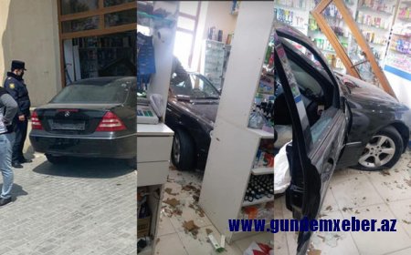 Bakıda xanım sürücünün idarə etdiyi maşın aptekə çırpıldı