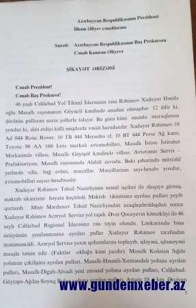 Cəlilabadın idarə rəisi haqda Baş Prokurora şok məktub göndərildi - İTTİHAM