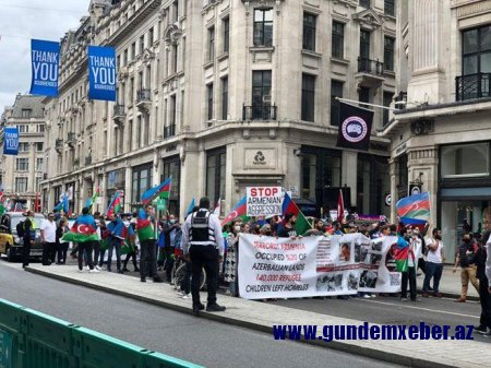 Ermənistanın son təxribatları ilə bağlı Londonda dinc aksiya və yürüş keçirilib - FOTO