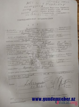 Şeyxin qudası Vasif Talıbovun övladlarına 110 sot torpaq satıb - SƏNƏDLƏR