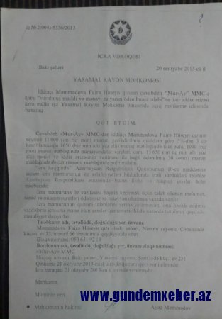 Görəsən Fairə Məmmədovanın haqlı tələbi nə vaxt icra olunacaq?