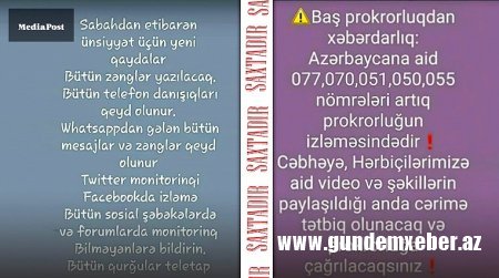 Vətəndaşların nəzərinə: Baş Prokurorluğun adından yayılan bu məlumatlar saxtadır - Diqqət!