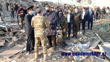 Kamran Əliyev və Kəmaləddin Heydərov Gəncədəki hadisə yerində - FOTO
