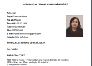 Azərbaycan Dövlət Aqrar Universitetinin Dillər kafedrasının müəlliməsi də İTTİHAM HƏDƏFİDİR... - İLGİNC FAKTLAR