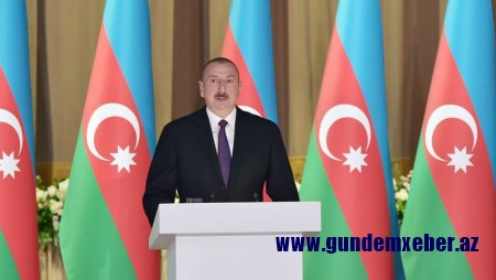 İlham Əliyev 28-ci Beynəlxalq Xəzər Neft və Qaz Sərgisinin rəsmi açılış mərasimində çıxış edir